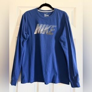 Nike Man’s Blue Long Sleeve Tee with Silver Logo